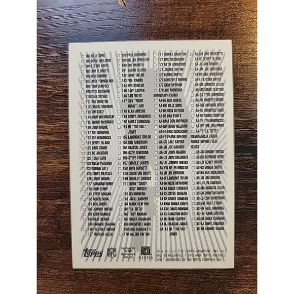 Checklist 2001 Topps Archives Football - NFL - Picture 2 of 4